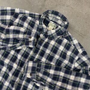 Vintage L.L. Bean Plaid Flannel Shirt Navy White Size Large